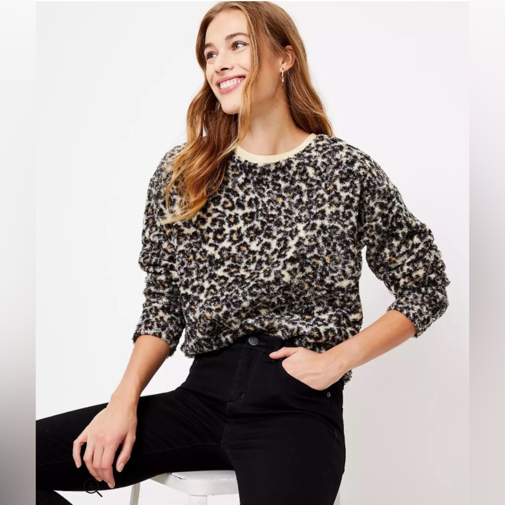 LOFT Leopard Print Cozy Sherpa Sweatshirt